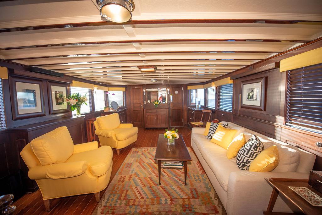 Elegant Welcoming salon on 1947 Fully Restored Trumpy Motor Yacht BB