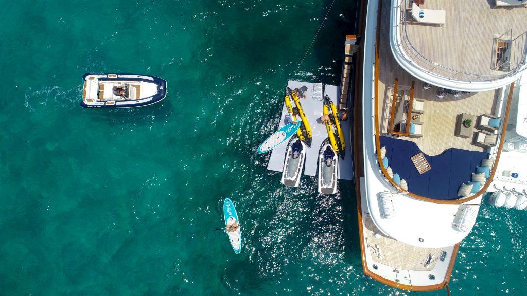 Charter yacht equipped with watersports