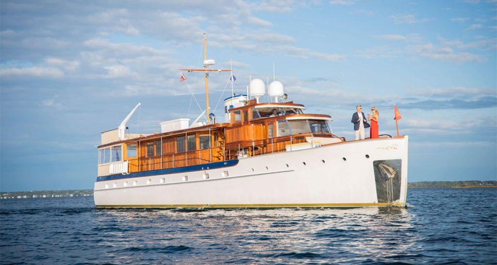 80 foot Trumpy motor yacht BB is completely restored. Available for charter with Nicholson Yachts.