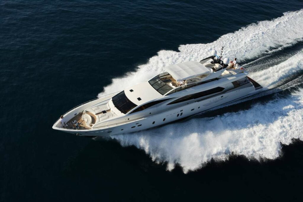 High speed superyacht “Eclipse” in motion while guests are on board