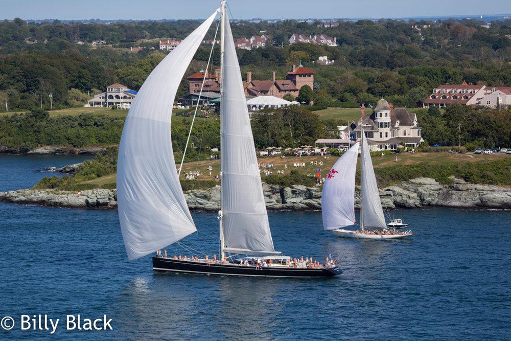 Large sailing yacht in motion off the coast of Newport